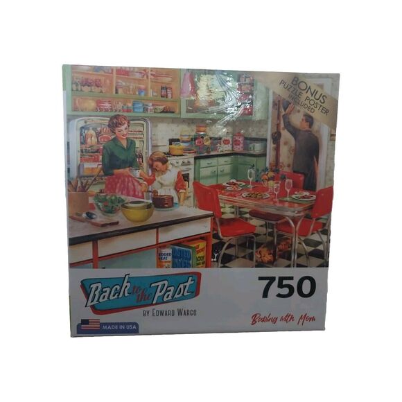 RoseArt Back To The Past 750 Piece Jigsaw Puzzle BAKING WITH MOM by Wargo Cake - Picture 1 of 8